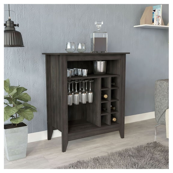 Bar Cabinet Espresso - Wine Rack & Storage - Home Bar Furniture - Six Bottle Holder, One Drawer, Open Shelf - 38" High