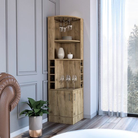 Bar Cabinet Papprika With 8 , Dark Brown Color, Double Door In Brown, For Sparkling Wine,