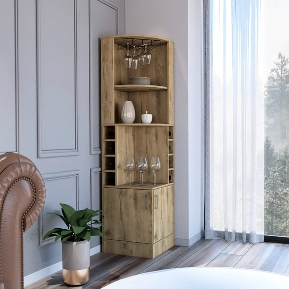Bar Cabinet | Showcase Highlighted Items in Middle, Double - Door | Particle Board Main, Dark Brown | Arrange Your Bar Collection