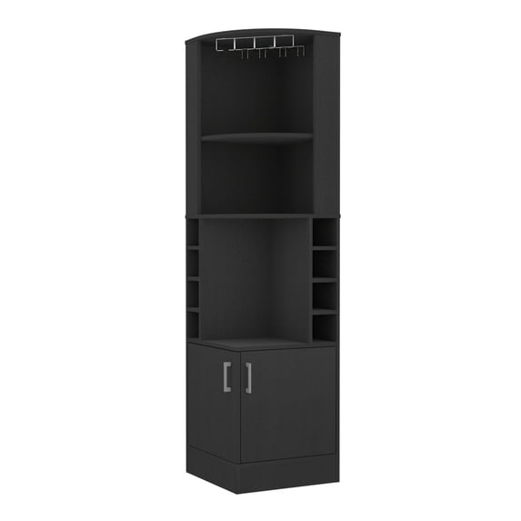 Bar Cabinet | Store 8 Bottles and Display Liquor, Double - Door | Black - Finished Particle Board | Solve the Dilemma of Alcohol Storage