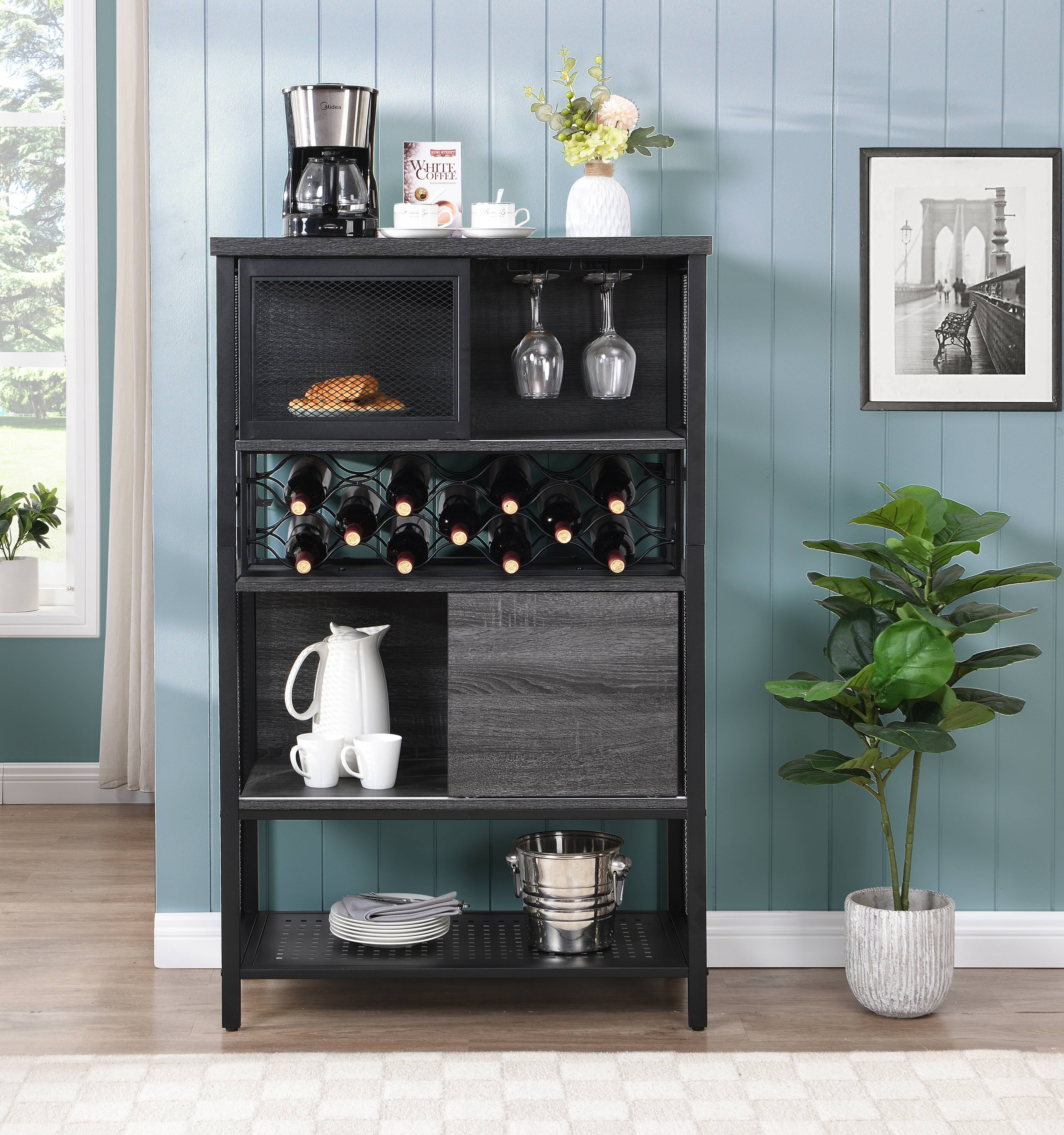 Bar Cabinet with Wine Storage Free Standing Wine Rack w 5 Tier