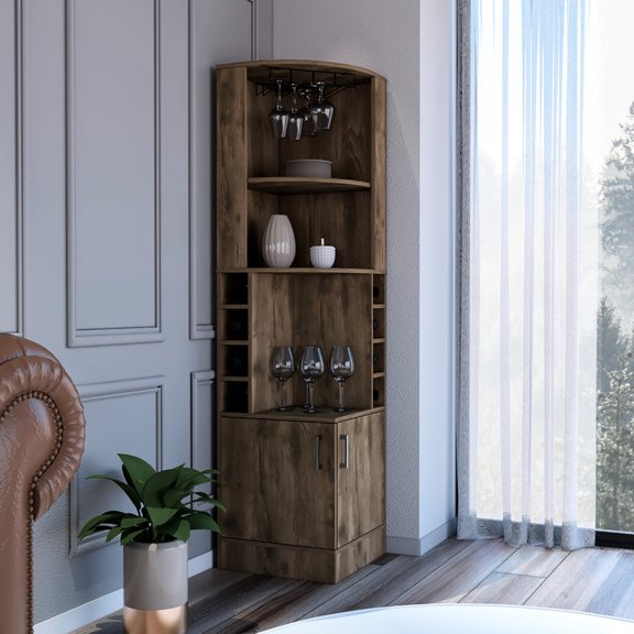 Bar Cabinet in Dark Brown with Display Area and Drawers / Useful for Organizing Bar Items