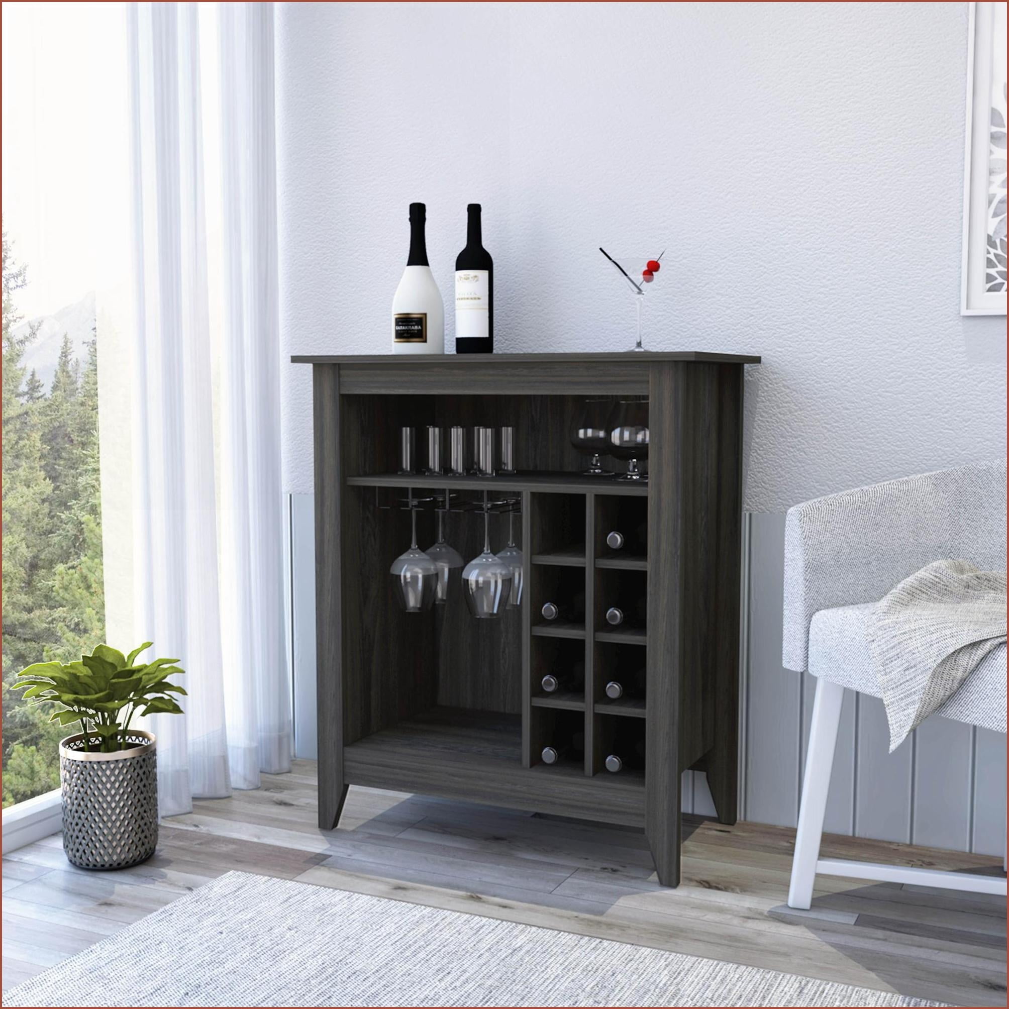 Bar Back Cubbies Bar Cabinet with 6 Wine Cubbies & 1 Open Shelf, 37” Top, Carbon ...