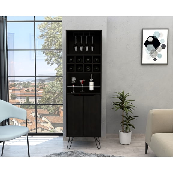 Bar Cabinet with Eight Wine Racks | Entertaining and Storage Scenarios | Steel Legs for Longevity | Solves Problem of Quick-wearing Furniture