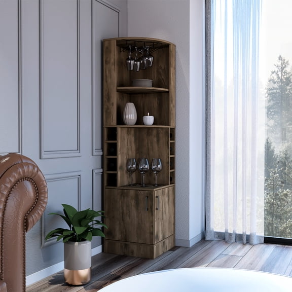 Bar Cabinet with Glass Holder | Keep Glassware and Bottles Tidy | Crafted with Particle Board | Solve the Problem of Messy Barware
