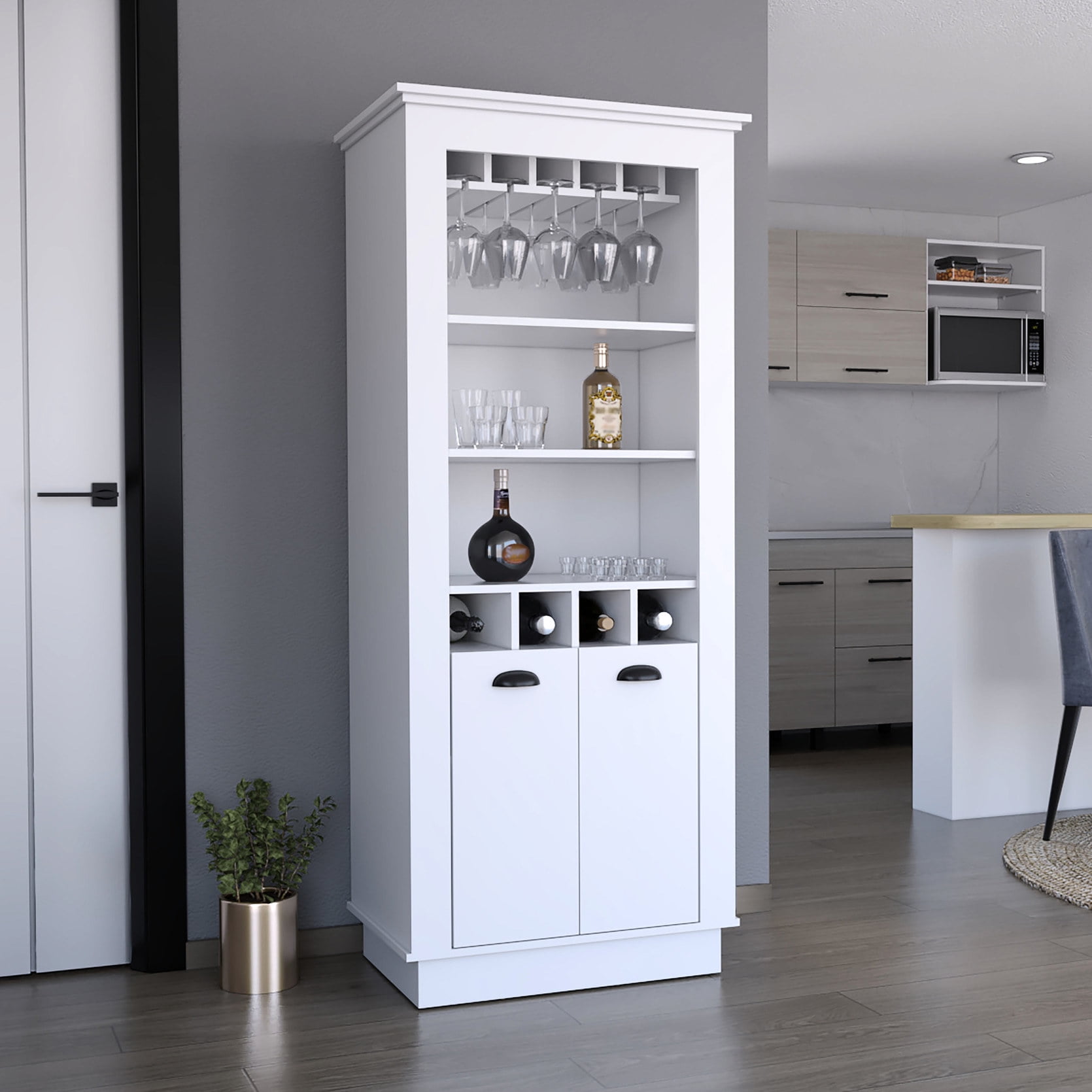 Bar Cabinet with Shelves and 4-Bottle Racks | In Primary Living Zones ...