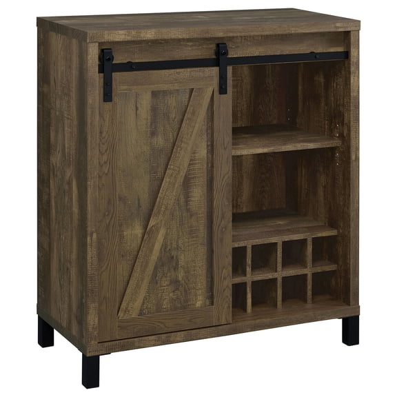 Bar Cabinet with Sliding Door - Rustic Oak Finish Home Bar