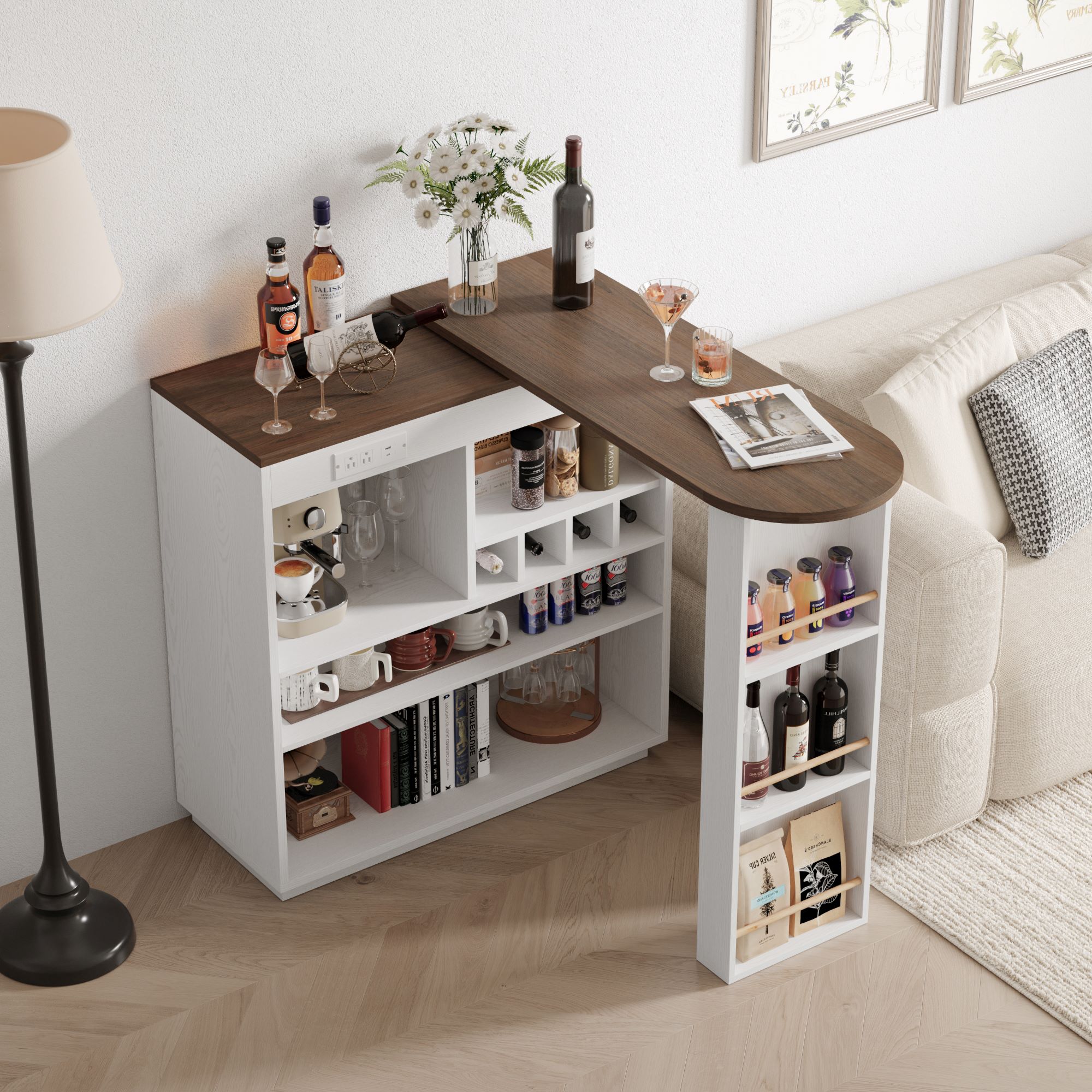 ModernMate 360 Rotating Bar Table with Built-in Power Outlet for Living Room Kitchen
