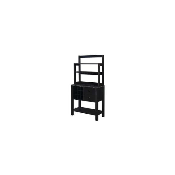 Bar Cabinet with Storage - Modern Home Bar with Wine Rack & Drawers - Black Faux Marble