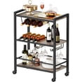 thumbnail image 1 of Bar Cart, 3-Tier Coffee Cart with Wheels, Kitchen Cart, Wine Cart with Wine Rack and Glass Holder, Rolling Serving Cart for Home, Living Room, Party, Bar, Greige and Black BG35TC01G1, 1 of 9