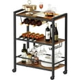 thumbnail image 1 of Bar Cart, 3-Tier Coffee Cart with Wheels, Kitchen Cart, Wine Cart with Wine Rack and Glass Holder, Rolling Serving Cart for Home, Living Room, Party, Bar, Rustic Brown and Black BF35TC01G1, 1 of 17