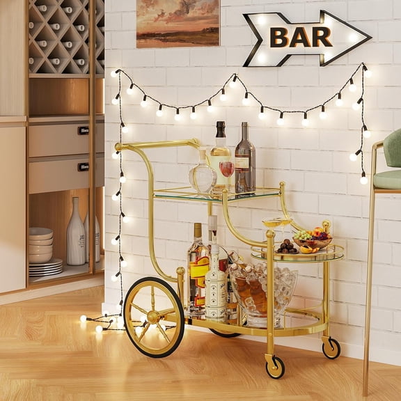Bar Cart, 3-Tier Rolling Home Bar Serving Cart with Mirrored Shelves & 4 Wheels, Mobile Beverage & Wine Cart for Kitchen, Dining Room, Living Room (Gold)