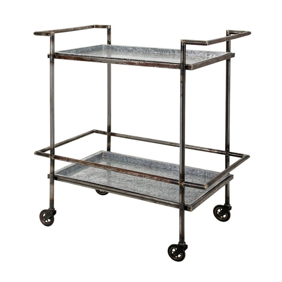 Bar Cart, 30.7x17.1x34.6" Galvanized Metal Utility Cart, Gray & Black Industrial Style Serving Cart with Wheels, Rolling Bar Cart for Kitchen, Dining, Living Room
