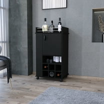 Bar Cart - 6 Wine , 2 Side Shelves, , Black Freestanding Cabinet For Drinks And Glassware Storage With Entertaining Making Memories