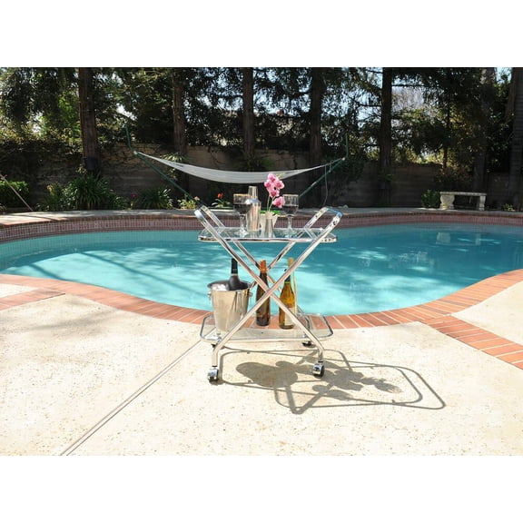 Bar Cart ANNE HOME Contemporary X-Shape Clear Glass Tempered Chrome Frame