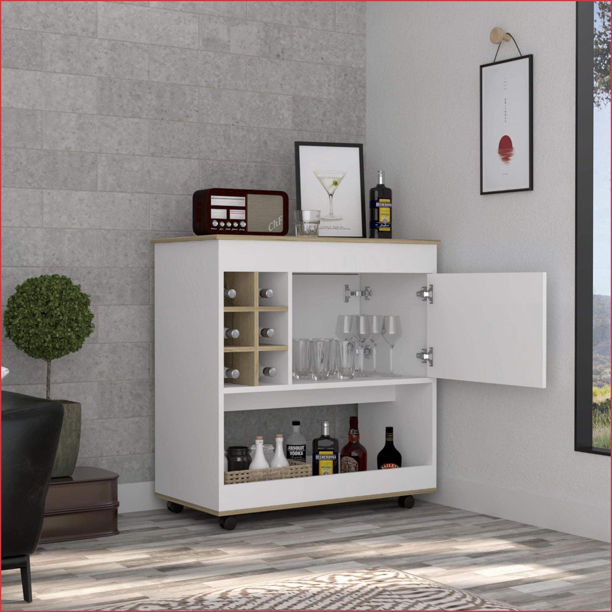 Bar Back Cubbies Bar Cart Aloha with Six Bottle Cubbies, Cabinet, Caster Wheels | Light ...