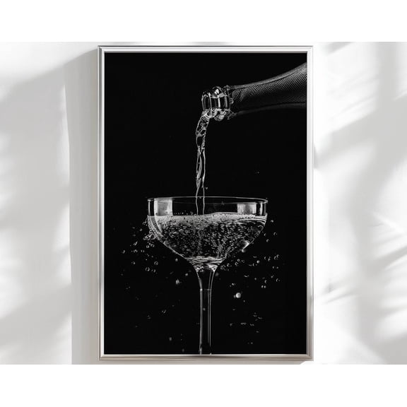 Bar Cart Art Champagne Poster Photography Print, Black And White Art Bar Cart Print Funky Decor, Black Wall Art Trendy Print Apartment Decor Wall Art, Modern Wall Decor, 8x12 UNFRAMED