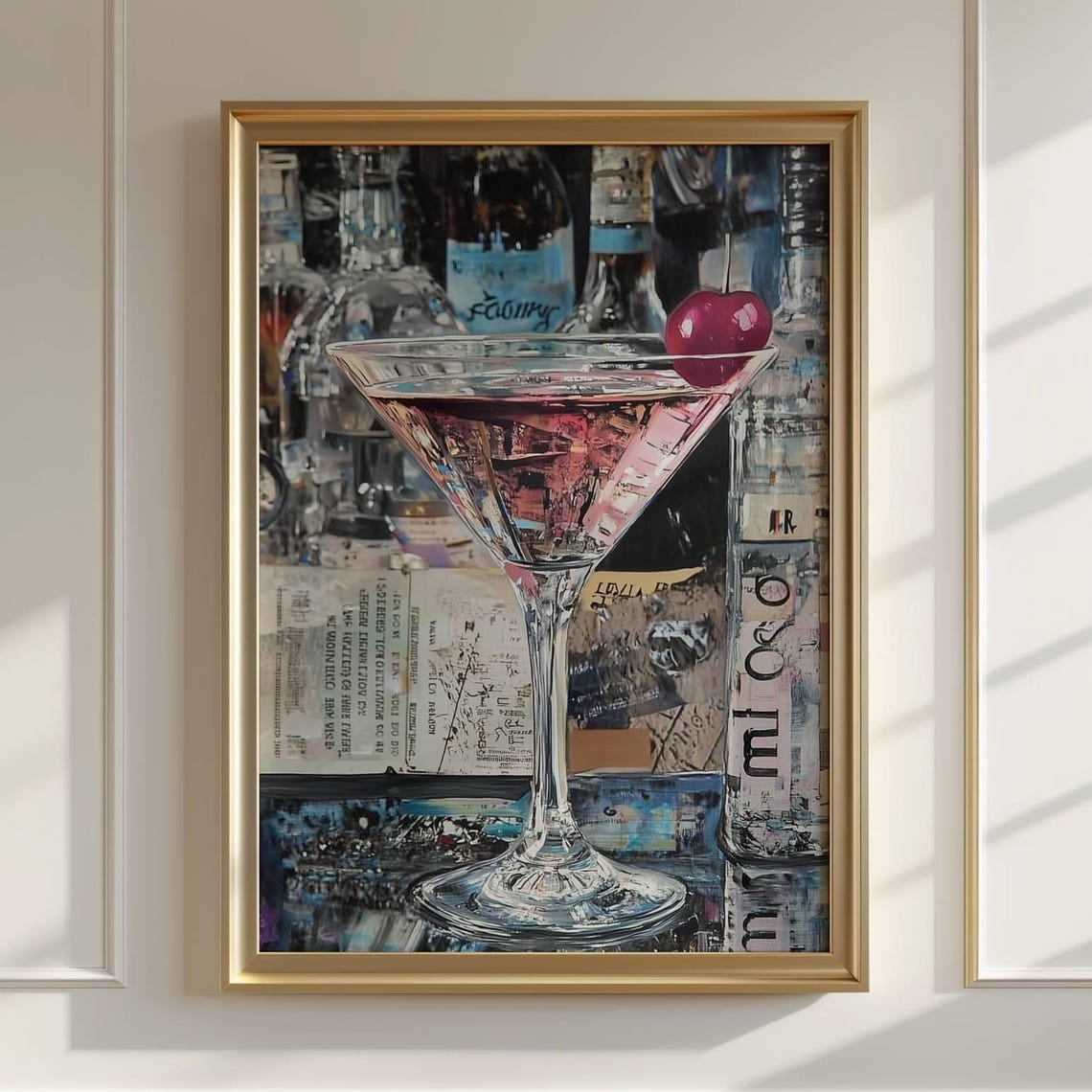 Bar Cart Art Martini Cocktail Art Vertical Wall Decor, Unframed Canvas ...