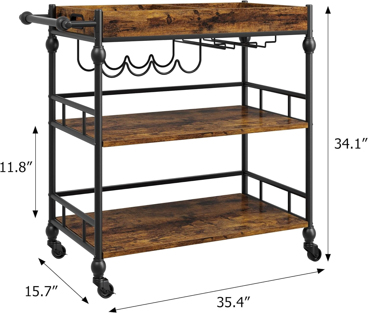 Bar Cart, Bar Carts for The Home, 3 Tier Bar Cart with Wheels, Portable ...