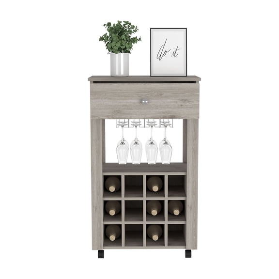 Bar Cart Bayamon - 12 Bottle Wine Rack, 4 Legs, Light Gray - Home Bar Storage, Serving Cart, Kitchen Island