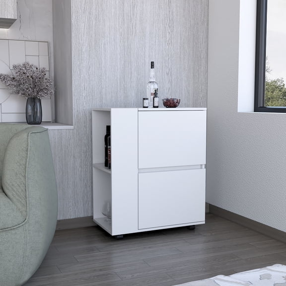 Bar Cart | Cabinets for Storing Alcohol Bottles | Pine Particle Board with Lamination | Wheels with Brake for Easy Transport