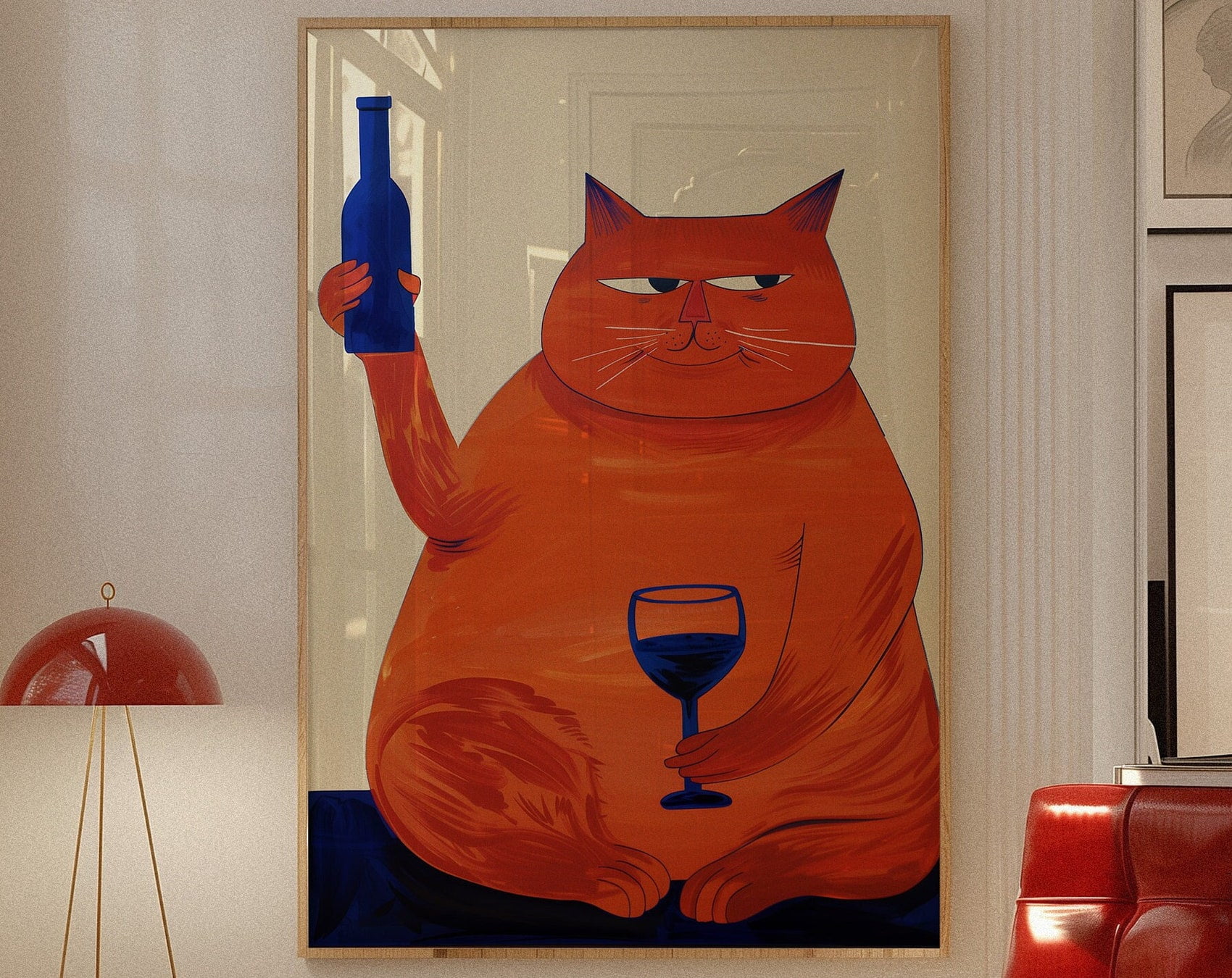 Bar Cart Decor Cat Poster Wine Print Retro Kitchen Decor Mid Century ...