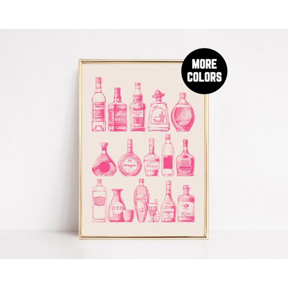 Bar Cart Decor Drinks Liquor Wall Art Girl Preppy College Room Prints Trendy Dorm Decor S Or Art Or, Unframed Paper Print