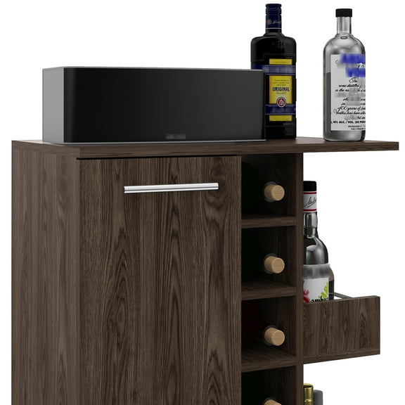 Bar Cart For Primary Living Space, 6 , 2 Shelves & Lockable Engineered Wood Cart, Fashionable Style