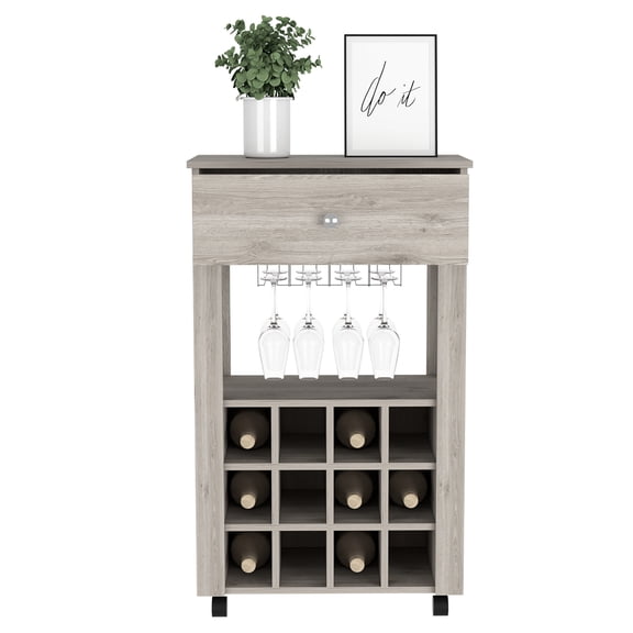 Bar Cart , Gray, Twelve Wine , Four Legs, 44'' Superior Top With Open Shelf Supply In 12 4 And Construction
