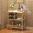 thumbnail image 1 of Bar Cart for Home, 3-Tier Serving Cart with Wheels and Handle, Beverage Cart with Wine Rack and Glass Holders, Rolling Wine Cart for Kitchen, Dining Room, Gold and White, 1 of 18