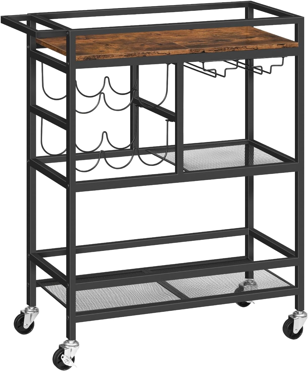 Bar Cart for Home, 3-Tier Serving Cart with Wheels and Handle, Beverage ...