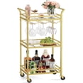 thumbnail image 1 of Bar Cart, Home Bar Serving Cart, Small Bar Cart with 3-Tier Shelf, Wine Holders, Glass Holders, Mini Bar Cart for Small Spaces, Kitchen, Dining Room, Living Room, 1 of 9