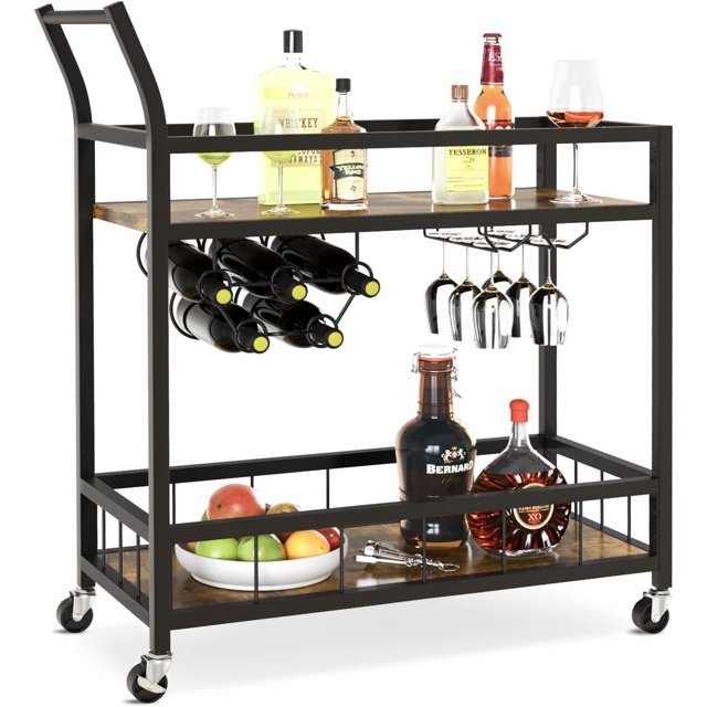 Bar Cart Industrial Home Mobile Wine Cart Serving Bar Cart on Wheels