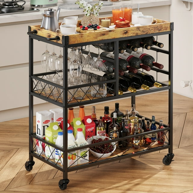 Bar Cart, Lofka 38" Home Bar Serving Cart with Removable Top Tray