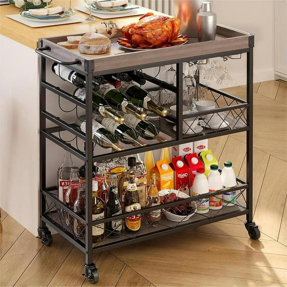 Bar Cart, Lofka 38" Home Bar Serving Cart with Wheels - Gray