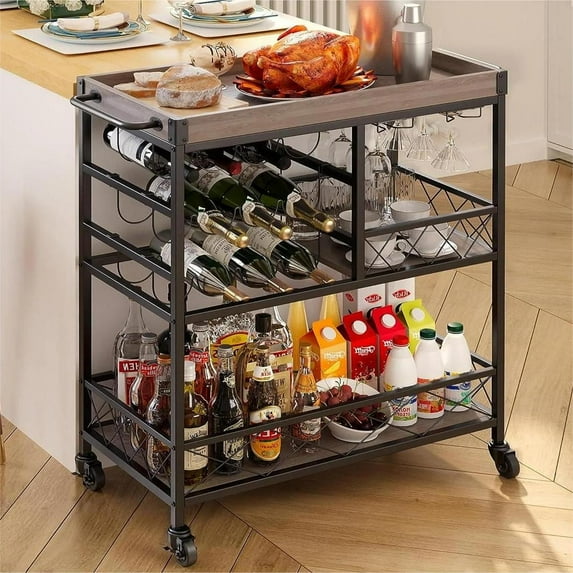 Bar Cart, Lofka 38" Home Bar Serving Cart with Wheels - Gray
