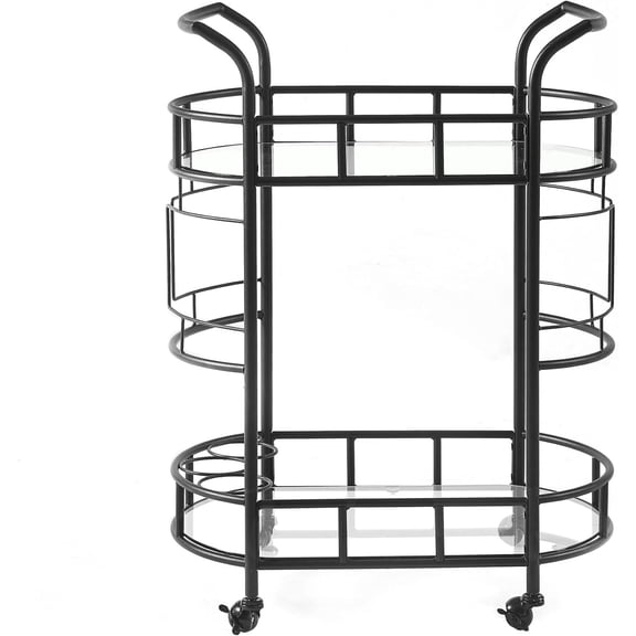 Bar Cart, Mobile Glass Dining cart Iron Frame Kitchen Cart (Baking Paint) Rolling Cart Black with Storage Cart for Living Room, Kitchen, Dining Room