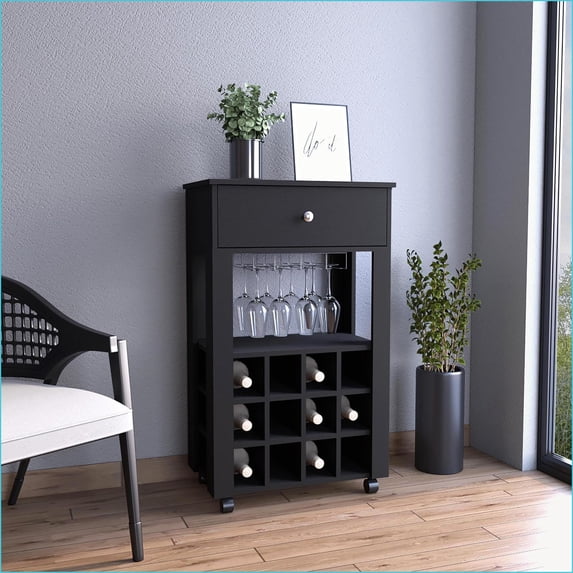 Bar Cart, Modern Memphis Style with 12 Wine Rack, 8 Stemware Holder ...