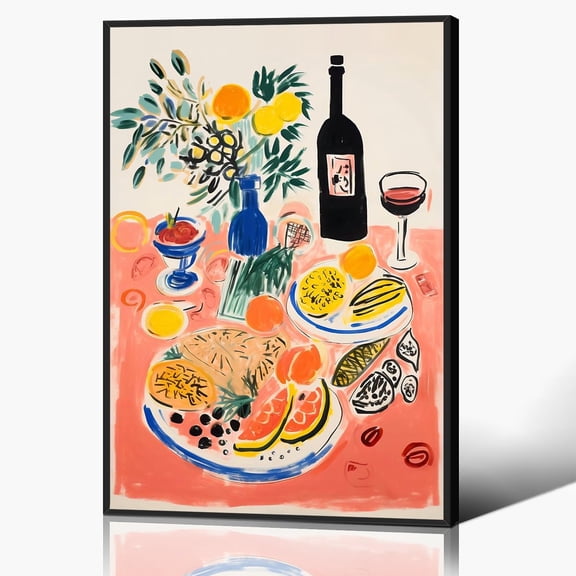 Bar Cart Pictures Canvas, Vintage Kitchen Poster, Dinner Table Food Poster Print, Abstract Fruit Wall Art, Wine Picture for Bar Cart Decor, Botanical Lemon Tree Painting