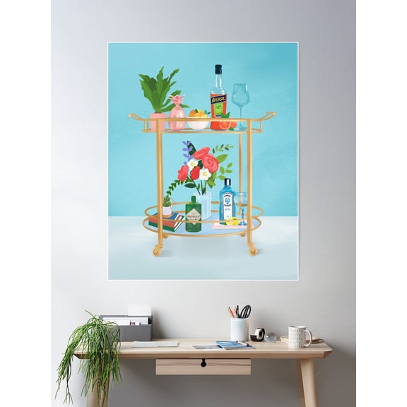 Bar Cart Poster Wall Art, Modern Wall Decor For Living Room Bedroom, 24x36 UNFRAMED