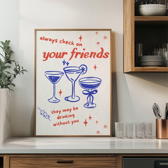 Bar Cart Print, Cheers Print, Bar Cart Decor, Retro Kitchen Wall Art, Bar Cart Art, Trendy Wall Art, Drink Print, Maritni Wall Art, Cheers #1485, Stretched Canvas Size 8x12