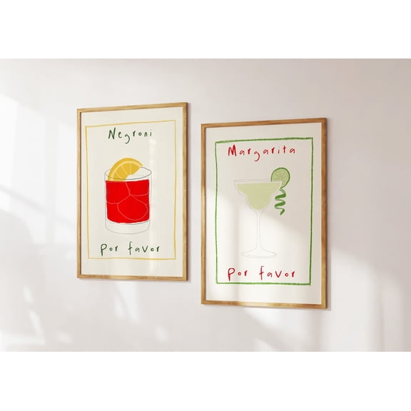 Bar Cart Print, Kitchen Wall Art Cocktail Trendy Retro Prints, Limoncello Poster Negroni Kitchen Print, Set 2, Poster Only
