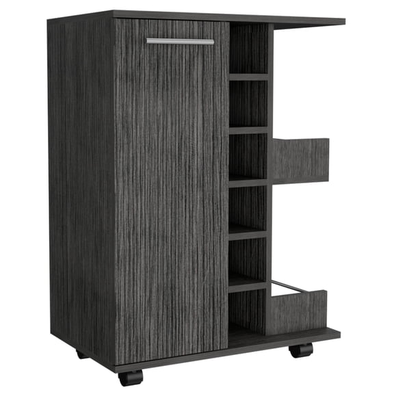 Bar Cart Smoky Oak Modern Smoky Oak Bar Cart With Cabinet, 2 Open Shelves