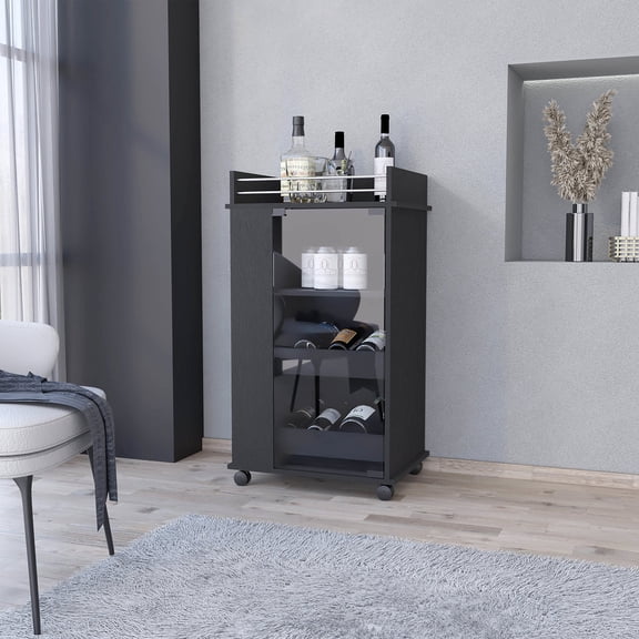 Bar Cart | Smooth Movement for Following the Party | FSC Certified Engineered Wood | Offers Ample Storage for Spirits and Glassware