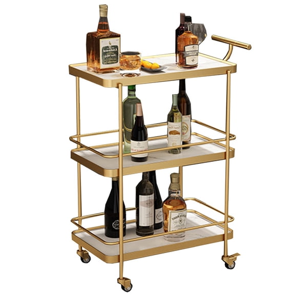 Bar Cart With Wheels For Party, Home Bar Serving Cart With 3 Tier Storage Shelves, Mobile Drink Beverage Cart Rolling Bar Carts On Wheels For Kitchen, Bar, Dinning Room