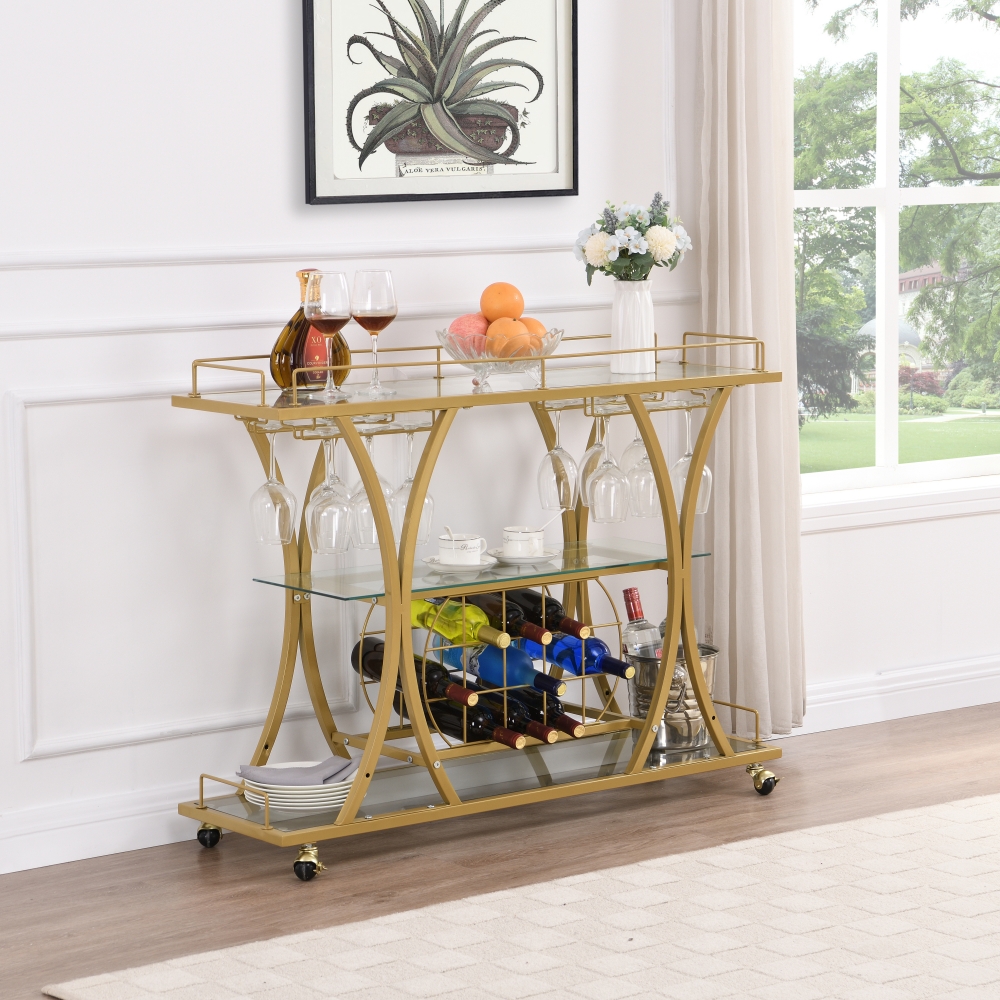 Bar Cart with Wine Rack & Glass Holders, Mobile Serving Cart 3 Tier ...