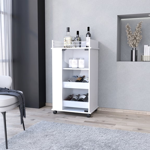 Bar Cart With 2 Holder, And Fashionable Storage Concepts - White Modern Holder Shelf Industrial Style