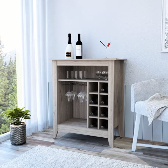 Bar Cart for Coffee | 38" Tall Cabinet for Home Storage, 6 Built - in Wine Racks | Made of Particle Board | Keeps Glasses Organized