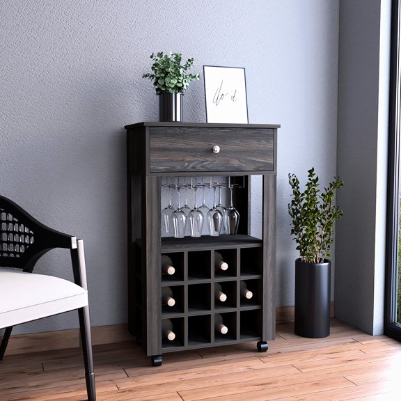 Bar Cart with 12 Wine Racks and Open Shelf / Practical Storage and Display