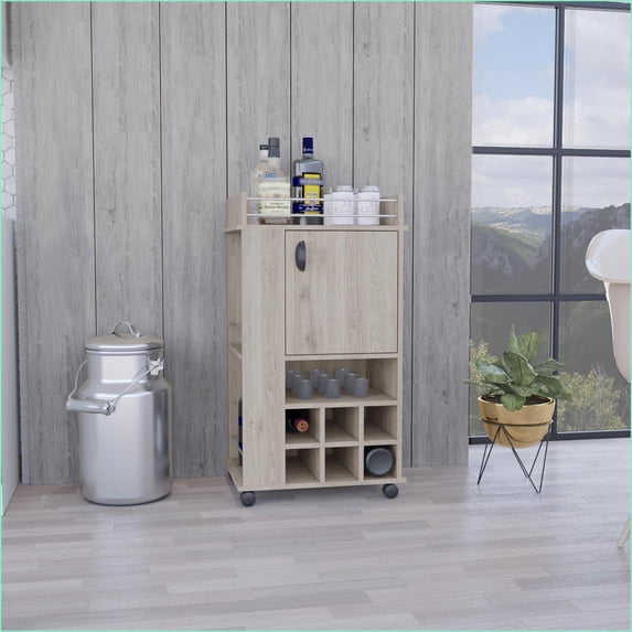 Bar Cart with 6 Wine Racks, Cabinet & Casters | Modern | Engineered Wood